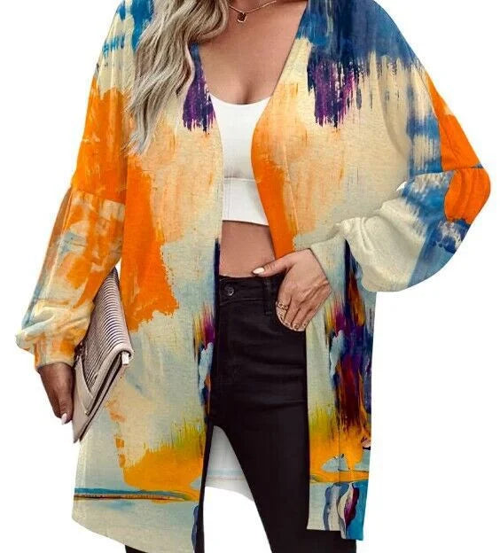 Printed Long Sleeve Cardigan Knit Jacket