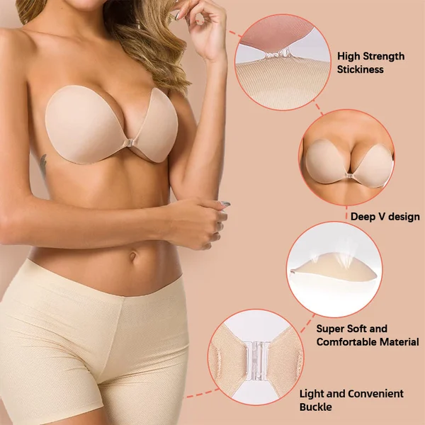 ADHESIVE BRA BACKLESS STRAPLESS REUSABLE STICKY INVISIBLE PUSH UP BRA
