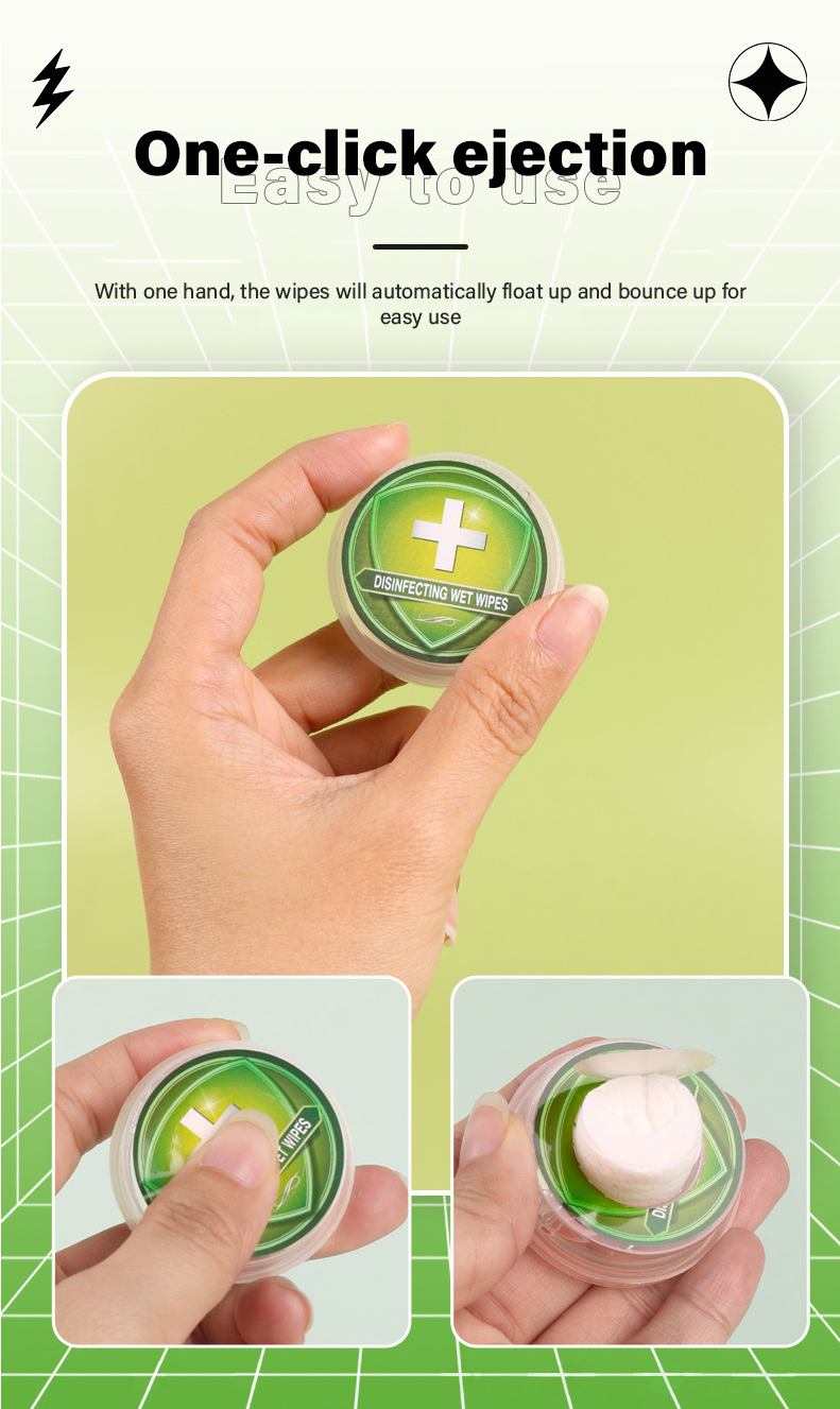 Press-on disinfectant wipes