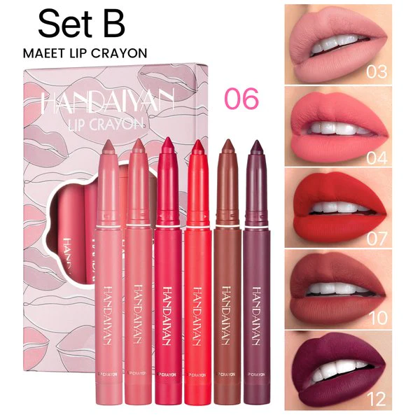 12 COLOR HANDAIYAN ROTATING SHARPENABLE MATTE LIPSTICK PENCILS