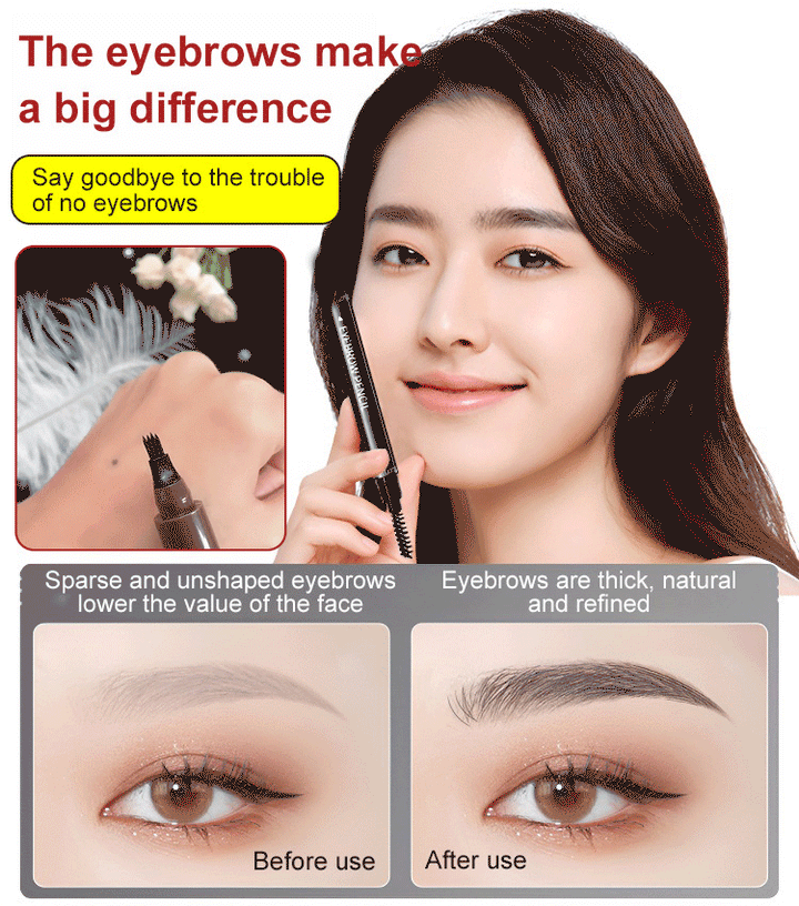 Waterproof sweat-proof and non-smudging four-pronged eyebrow pencil