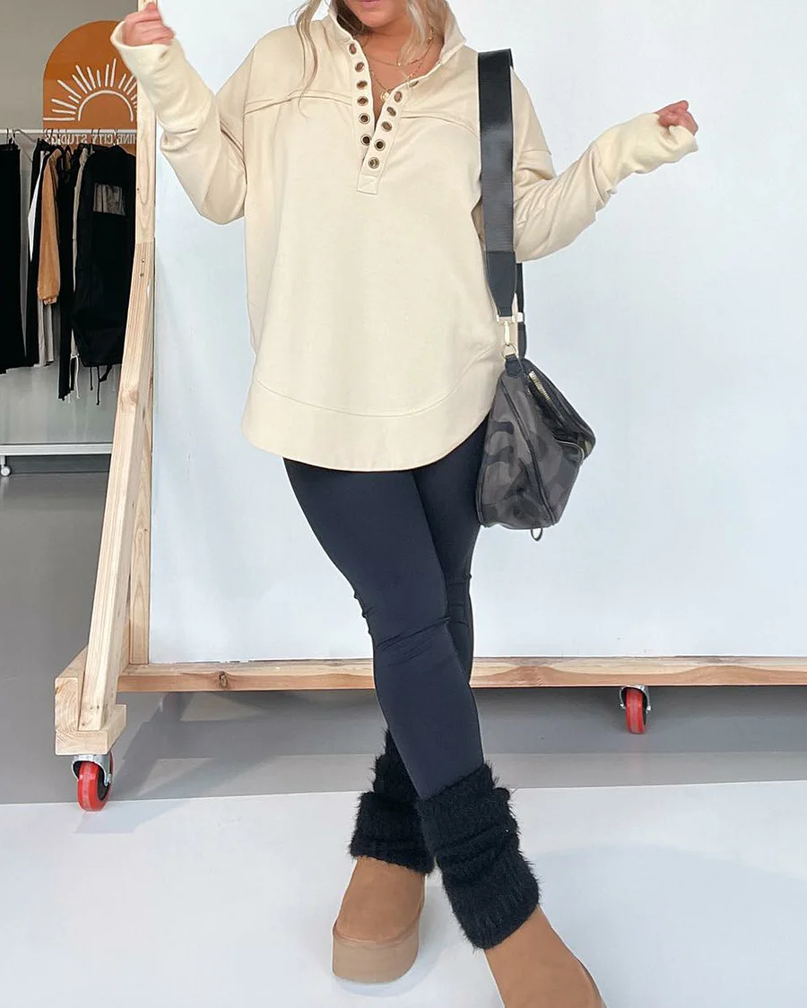 Half Neck Thumbhole Cuff Pullover Sweatshirt