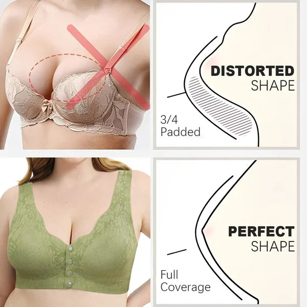 Lace jacquard front button plus size comfortable bra