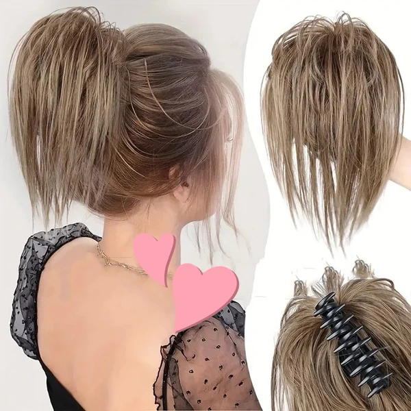 Messy ponytail clip extends hair
