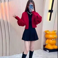 Solid color lantern sleeve sweater jacket