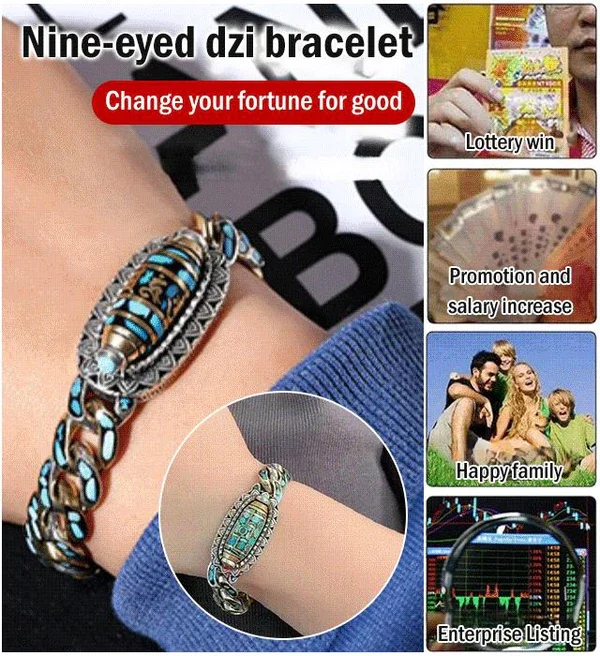 Turquoise Six character Mantra Nine-eyed Dzi Bead Bracelet