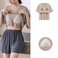 With chest pad New Ice Silk cool pajama set
