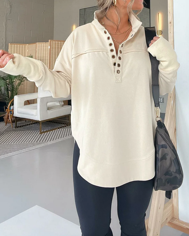 Half Neck Thumbhole Cuff Pullover Sweatshirt