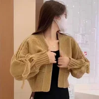 Solid color lantern sleeve sweater jacket