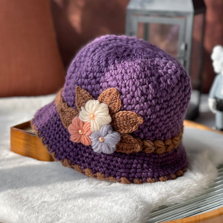 Womens Flowers Knitted Woolen Hat