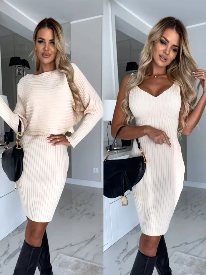 Knit Pullover Sweater and Cami Dress Set