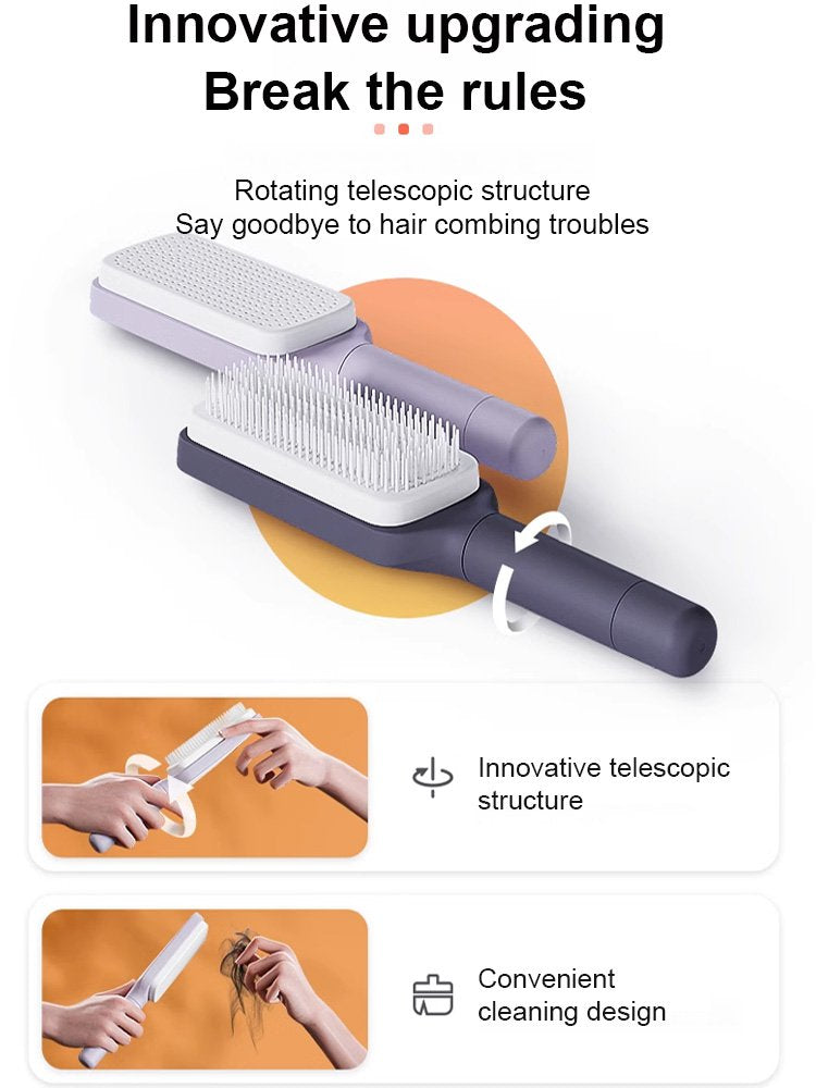 Automatic cleaning rotating telescopic comb
