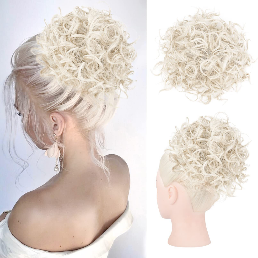 Loose short curly bun with elastic cord