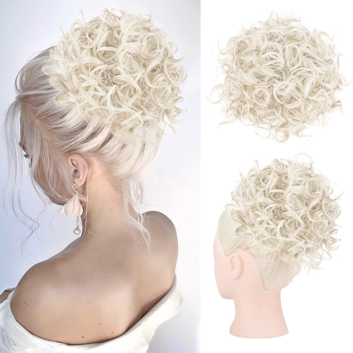 Loose short curly bun with elastic cord