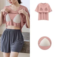 With chest pad New Ice Silk cool pajama set