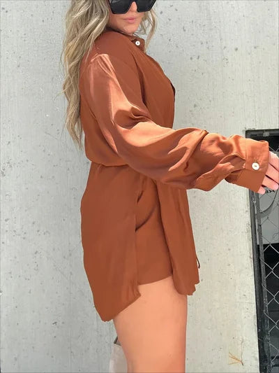 Womens Solid Color Long Sleeve Shirt Suit