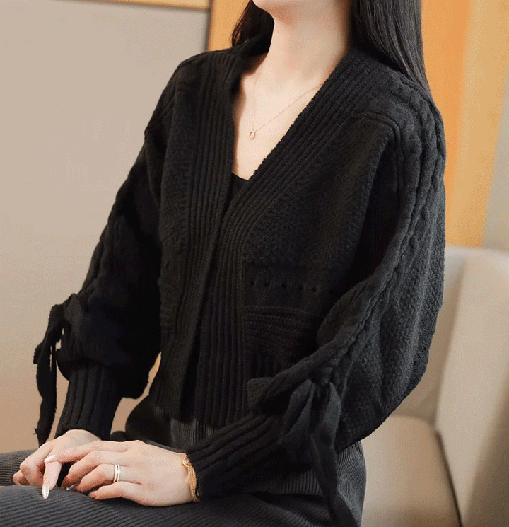 Solid color lantern sleeve sweater jacket