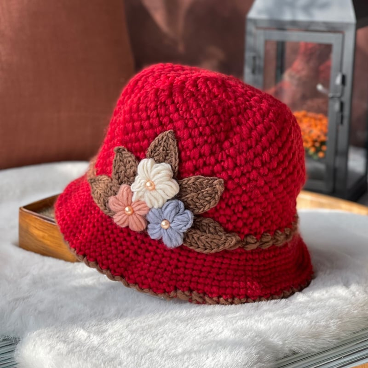 Womens Flowers Knitted Woolen Hat