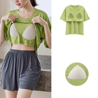 With chest pad New Ice Silk cool pajama set