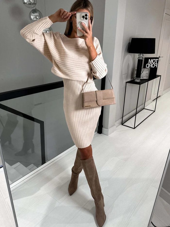 Knit Pullover Sweater and Cami Dress Set