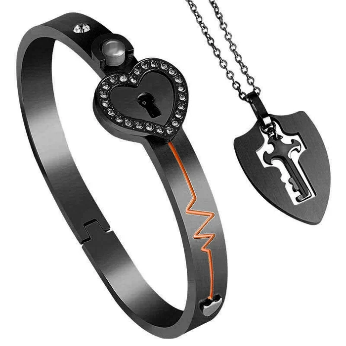 Lock Bracelet and Key Necklace Set