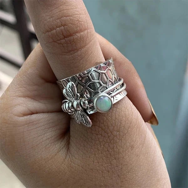 🎁Bee Gemstone Meditation Spinner Ring