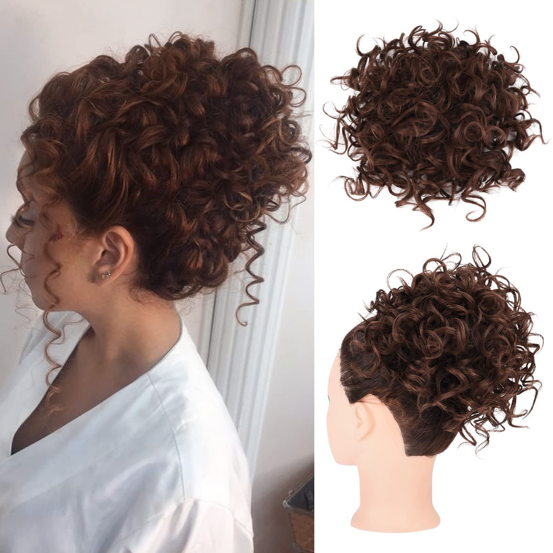 Loose short curly bun with elastic cord