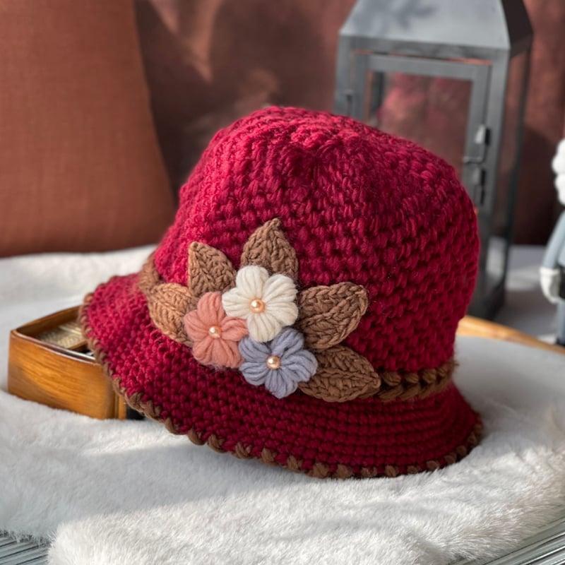 Womens Flowers Knitted Woolen Hat