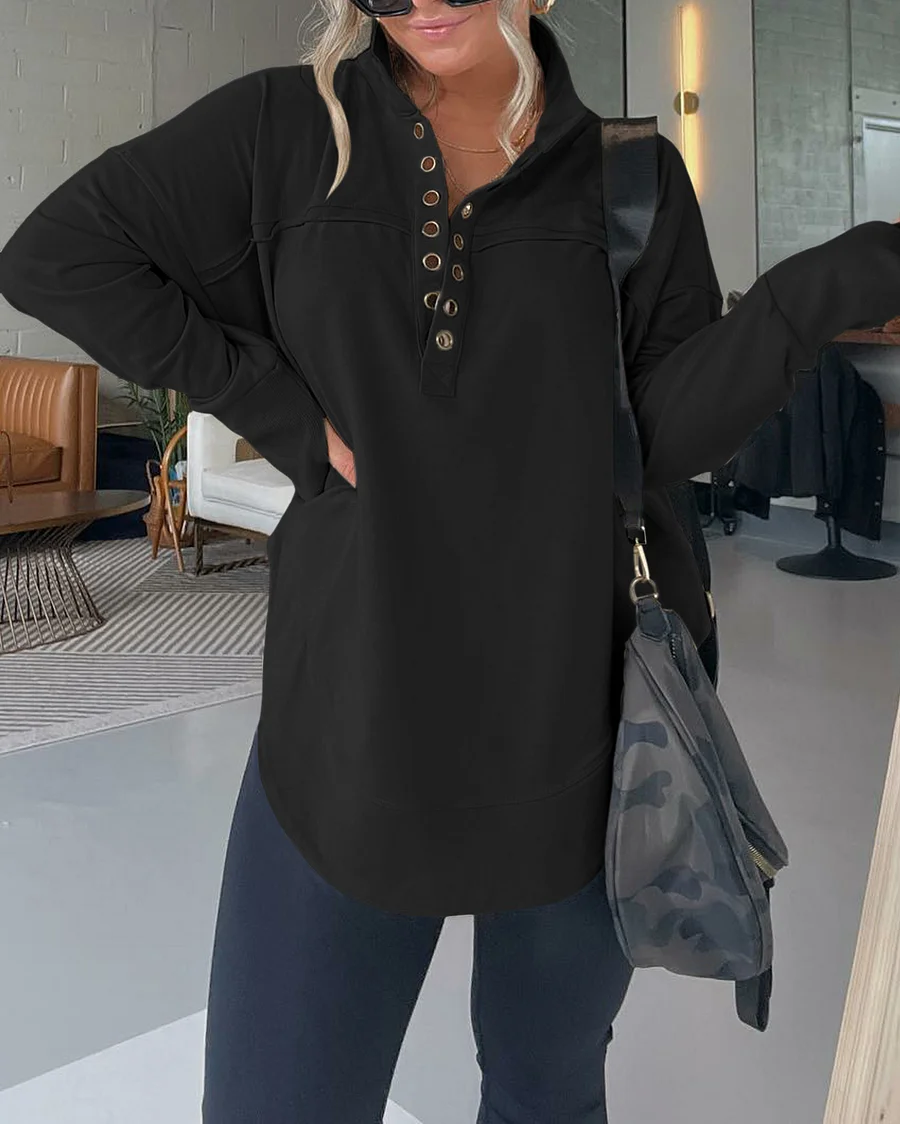 Half Neck Thumbhole Cuff Pullover Sweatshirt