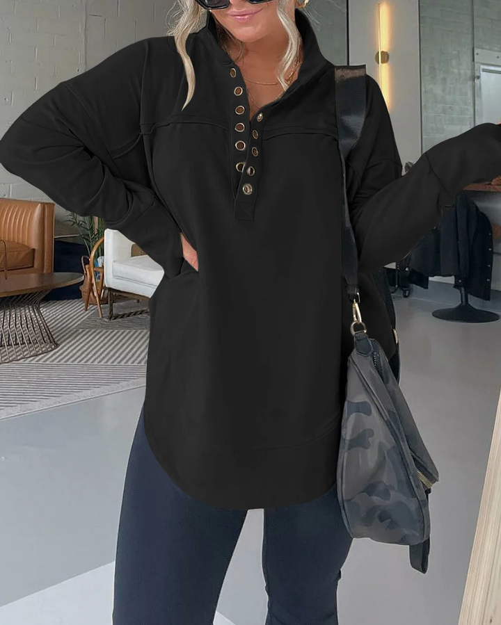 Half Neck Thumbhole Cuff Pullover Sweatshirt