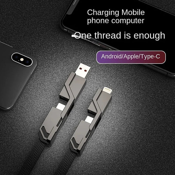 4 in 1 Flat Braided Anti Tangle Charger Cord with Velcro