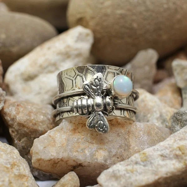 🎁Bee Gemstone Meditation Spinner Ring