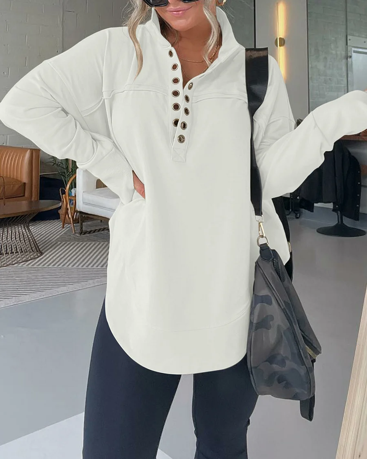 Half Neck Thumbhole Cuff Pullover Sweatshirt