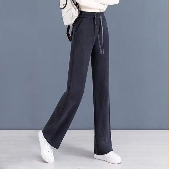 Womens Wide Legged Drawstring Straight Pants