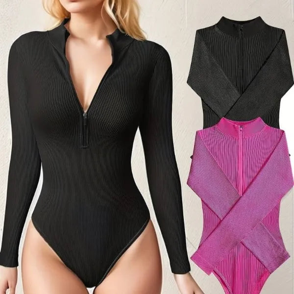 Half zip ribbed knit bodysuit