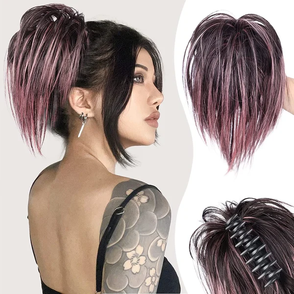 Messy ponytail clip extends hair