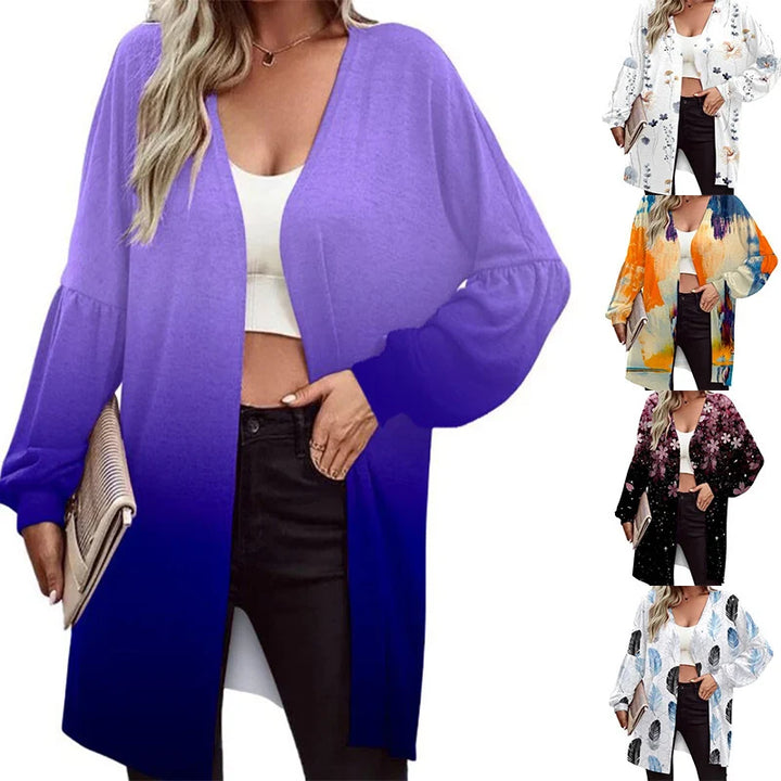 Printed Long Sleeve Cardigan Knit Jacket