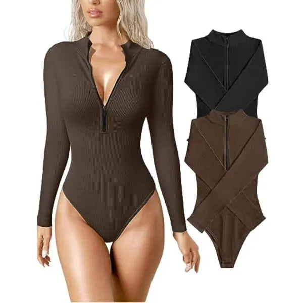 Half zip ribbed knit bodysuit