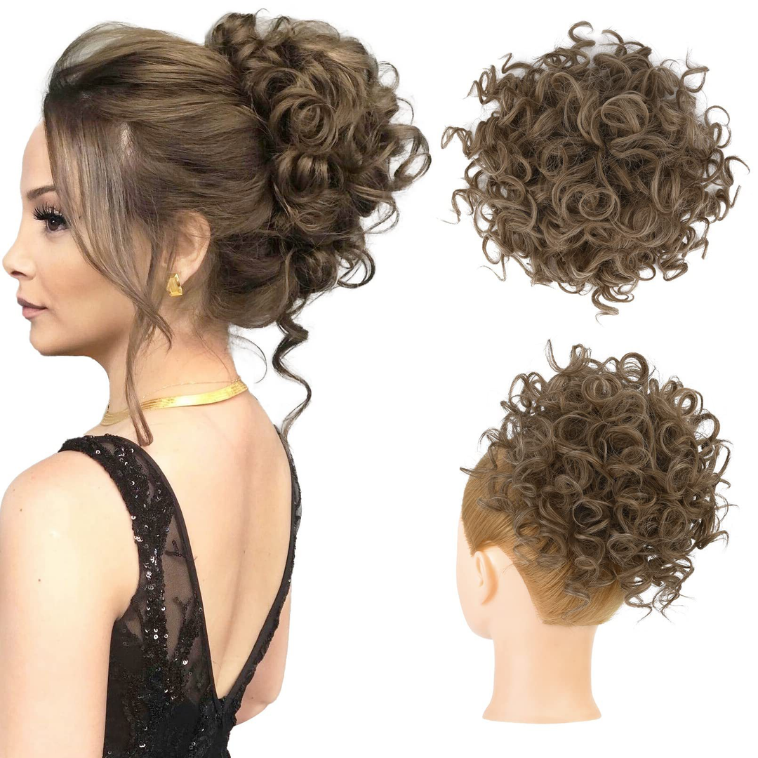 Loose short curly bun with elastic cord
