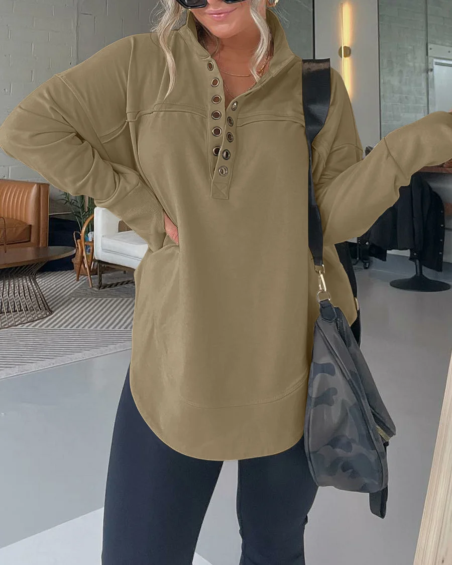 Half Neck Thumbhole Cuff Pullover Sweatshirt
