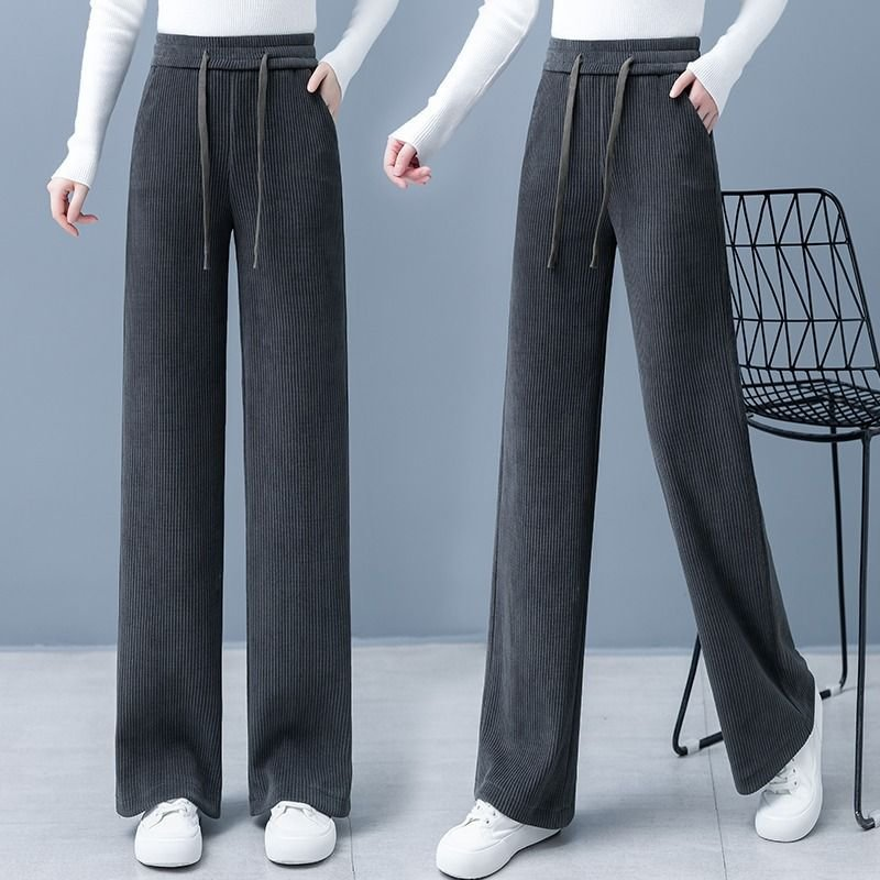 Womens Wide Legged Drawstring Straight Pants