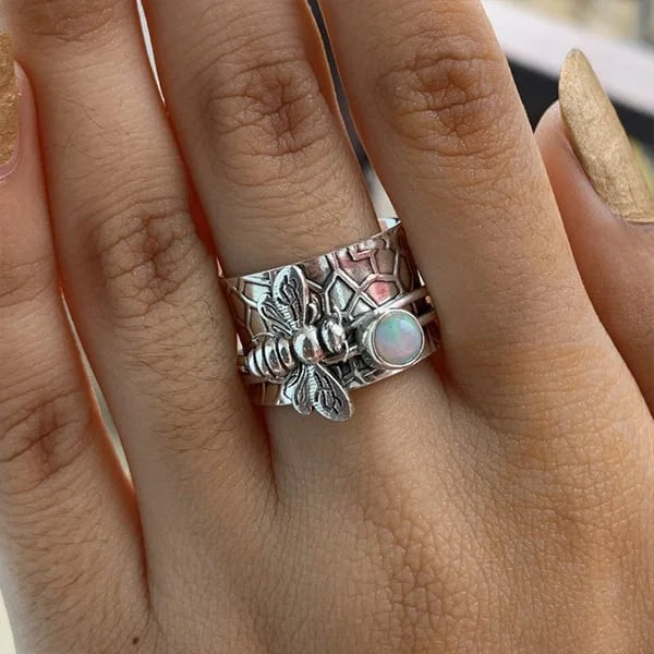 🎁Bee Gemstone Meditation Spinner Ring