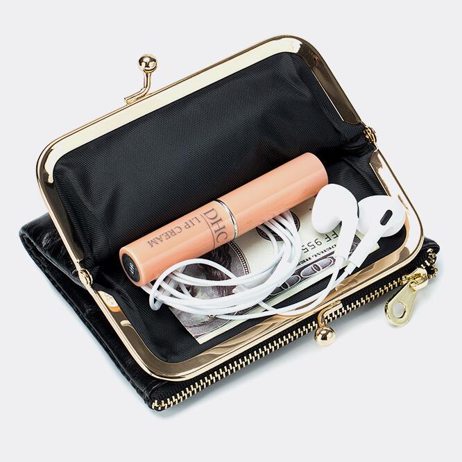 Cowhide Retro Short Wallet Women's Multifunctional Clip Coin Purse