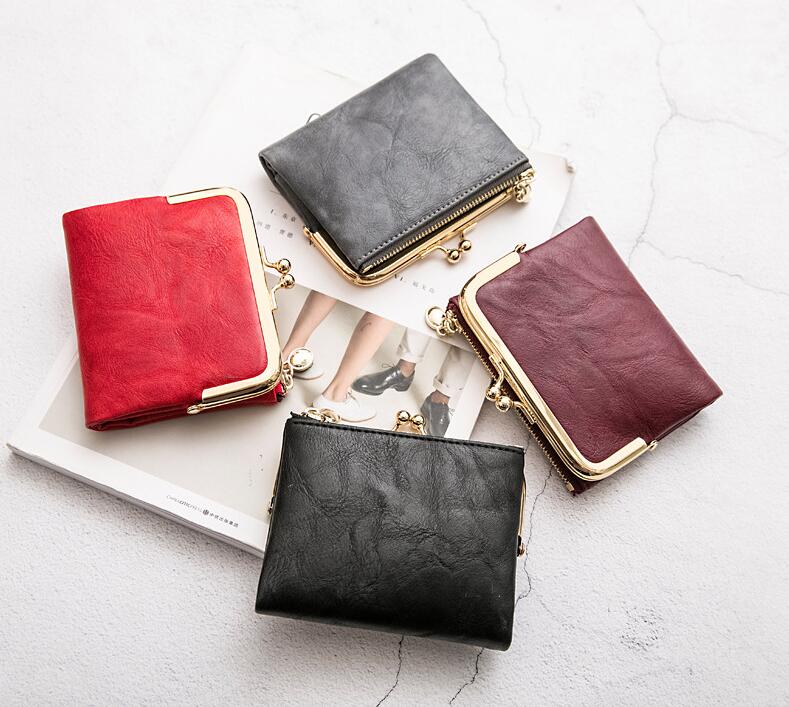 Cowhide Retro Short Wallet Women's Multifunctional Clip Coin Purse