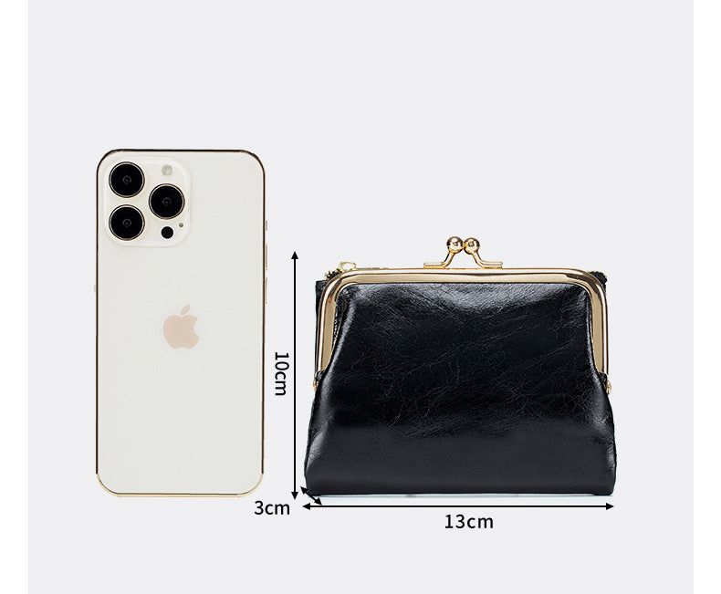 Cowhide Retro Short Wallet Women's Multifunctional Clip Coin Purse