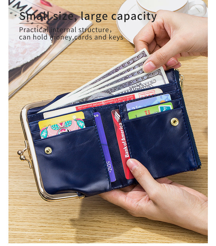 Cowhide Retro Short Wallet Women's Multifunctional Clip Coin Purse
