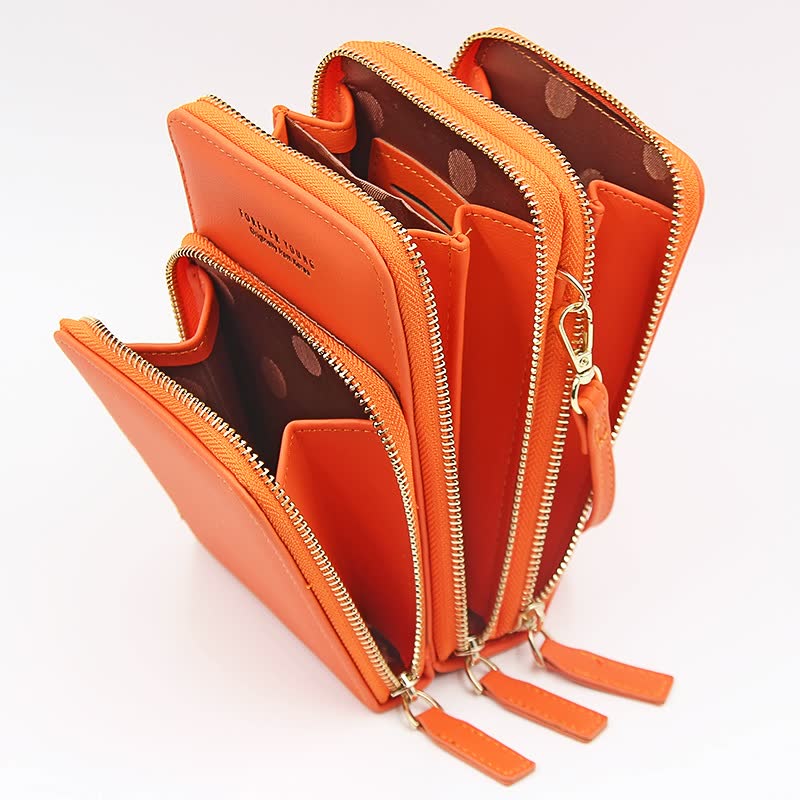 Three Zipper Vertical Shoulder Bag
