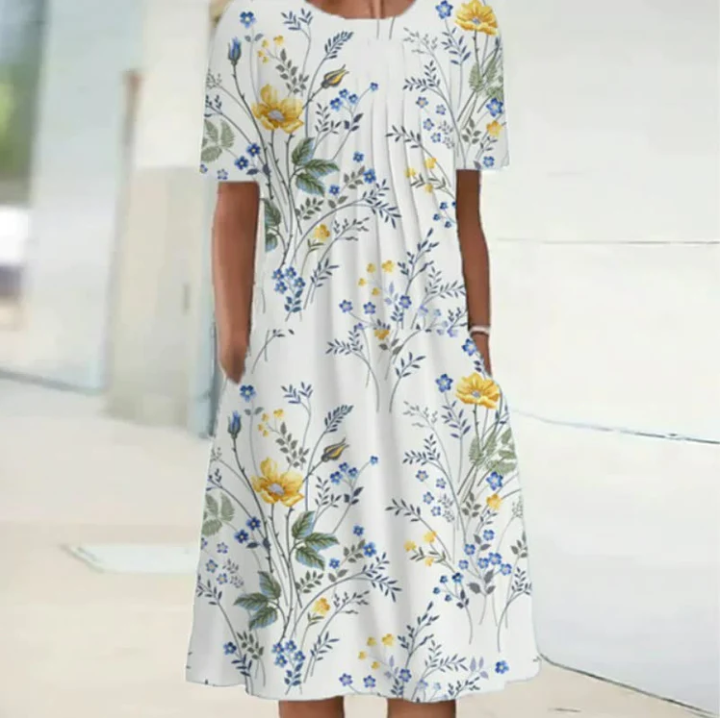 Station Spring And Summer Womens Casual Printing Round Neck Short-sleeved Dress