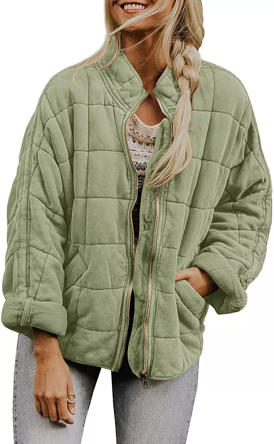 Womens Fashion Solid Color Stand Collar Cotton Padded Jacket