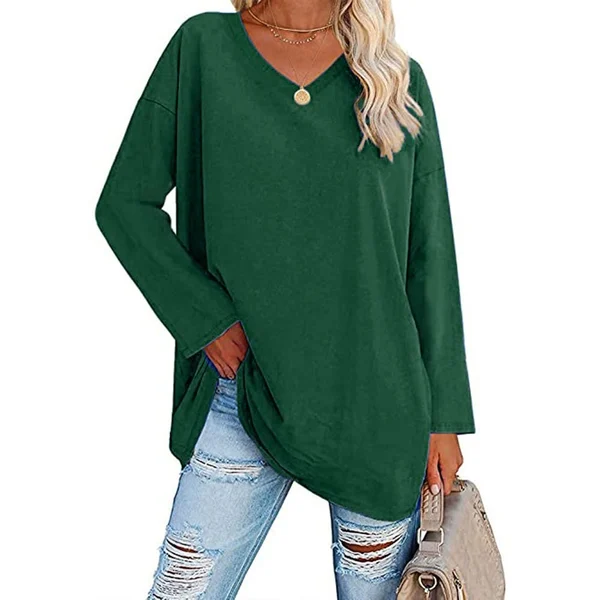 Womens loose long sleeve fashion V neck knit top